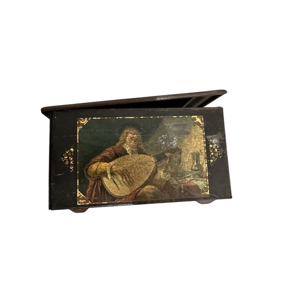 Vtg European Lithographed Tin Box With Lid Chest Old Master Paintings Storage - Picture 5 of 8